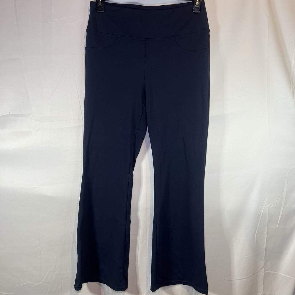 Halara Women's Size Large Blue High Waisted Back Pocket Flare Leggings Work Pant - Picture 1 of 5